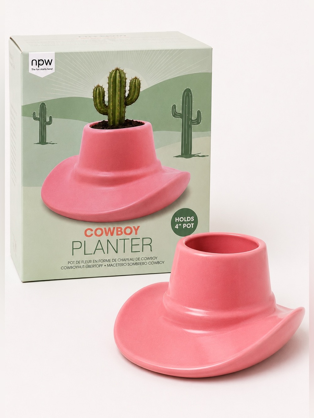 NPW Pink Cowboy Hat Planter Ceramic Plant Pot 4” Indoor New in Box